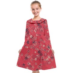 Red Wildflower Floral Print Kids  Midi Sailor Dress by SpinnyChairDesigns