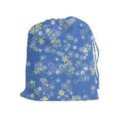 Yellow Flowers On Blue Drawstring Pouch (xl) by SpinnyChairDesigns