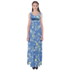 Yellow Flowers On Blue Empire Waist Maxi Dress by SpinnyChairDesigns