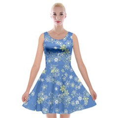 Yellow Flowers On Blue Velvet Skater Dress by SpinnyChairDesigns