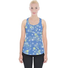 Yellow Flowers On Blue Piece Up Tank Top by SpinnyChairDesigns