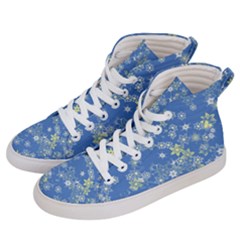 Yellow Flowers On Blue Men s Hi-top Skate Sneakers by SpinnyChairDesigns