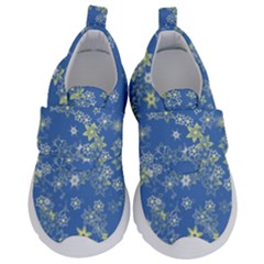 Yellow Flowers On Blue Kids  Velcro No Lace Shoes by SpinnyChairDesigns