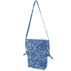 Yellow Flowers On Blue Folding Shoulder Bag by SpinnyChairDesigns