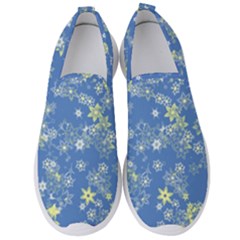 Yellow Flowers On Blue Men s Slip On Sneakers by SpinnyChairDesigns