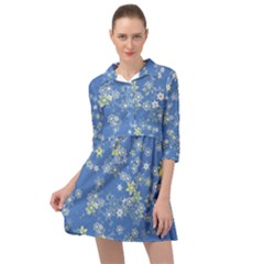 Yellow Flowers On Blue Mini Skater Shirt Dress by SpinnyChairDesigns