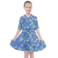 Yellow Flowers On Blue Kids  All Frills Chiffon Dress by SpinnyChairDesigns