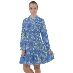 Yellow Flowers On Blue All Frills Chiffon Dress by SpinnyChairDesigns