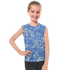 Yellow Flowers On Blue Kids  Mesh Tank Top by SpinnyChairDesigns