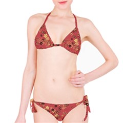 Gold And Rust Floral Print Classic Bikini Set by SpinnyChairDesigns