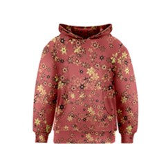 Gold And Rust Floral Print Kids  Pullover Hoodie by SpinnyChairDesigns