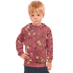 Gold And Rust Floral Print Kids  Hooded Pullover by SpinnyChairDesigns