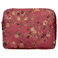 Gold And Rust Floral Print Make Up Pouch (large) by SpinnyChairDesigns