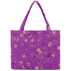 Gold Purple Floral Print Mini Tote Bag by SpinnyChairDesigns