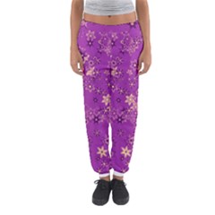 Gold Purple Floral Print Women s Jogger Sweatpants by SpinnyChairDesigns