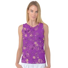 Gold Purple Floral Print Women s Basketball Tank Top by SpinnyChairDesigns