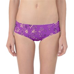 Gold Purple Floral Print Classic Bikini Bottoms by SpinnyChairDesigns