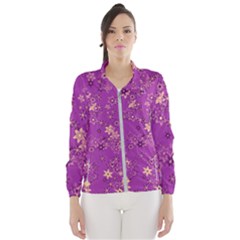 Gold Purple Floral Print Women s Windbreaker by SpinnyChairDesigns