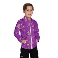 Gold Purple Floral Print Kids  Windbreaker by SpinnyChairDesigns