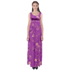 Gold Purple Floral Print Empire Waist Maxi Dress by SpinnyChairDesigns