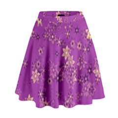 Gold Purple Floral Print High Waist Skirt by SpinnyChairDesigns