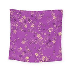 Gold Purple Floral Print Square Tapestry (small) by SpinnyChairDesigns