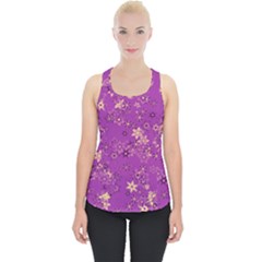 Gold Purple Floral Print Piece Up Tank Top by SpinnyChairDesigns