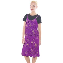 Gold Purple Floral Print Camis Fishtail Dress by SpinnyChairDesigns