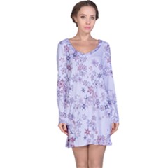 Pastel Purple Floral Pattern Long Sleeve Nightdress by SpinnyChairDesigns