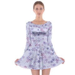 Pastel Purple Floral Pattern Long Sleeve Skater Dress by SpinnyChairDesigns