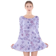 Pastel Purple Floral Pattern Long Sleeve Velvet Skater Dress by SpinnyChairDesigns