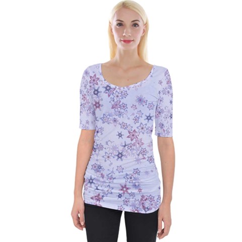 Pastel Purple Floral Pattern Wide Neckline Tee by SpinnyChairDesigns