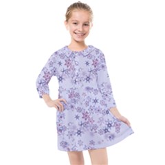 Pastel Purple Floral Pattern Kids  Quarter Sleeve Shirt Dress by SpinnyChairDesigns