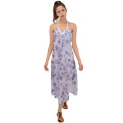 Pastel Purple Floral Pattern Halter Tie Back Dress  by SpinnyChairDesigns