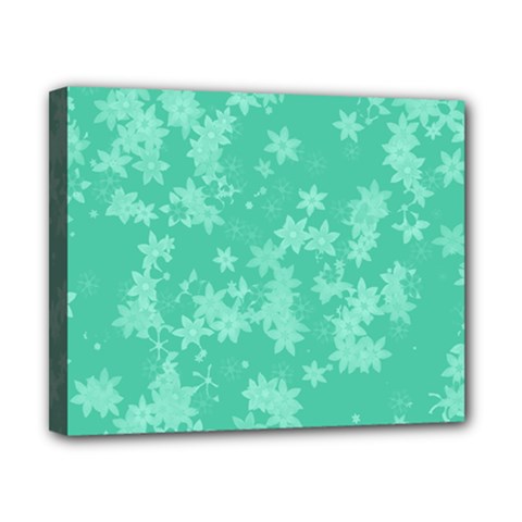 Biscay Green Floral Print Canvas 10  X 8  (stretched) by SpinnyChairDesigns