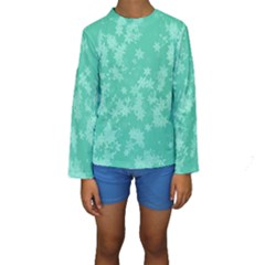 Biscay Green Floral Print Kids  Long Sleeve Swimwear by SpinnyChairDesigns