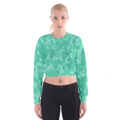 Biscay Green Floral Print Cropped Sweatshirt by SpinnyChairDesigns