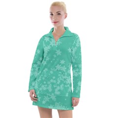 Biscay Green Floral Print Women s Long Sleeve Casual Dress by SpinnyChairDesigns