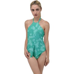 Biscay Green Floral Print Go With The Flow One Piece Swimsuit by SpinnyChairDesigns