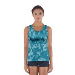 Teal Blue Floral Print Sport Tank Top  by SpinnyChairDesigns