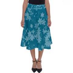 Teal Blue Floral Print Perfect Length Midi Skirt by SpinnyChairDesigns