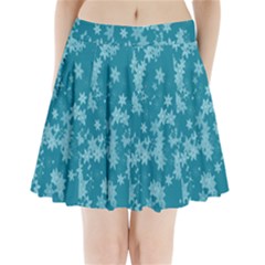 Teal Blue Floral Print Pleated Mini Skirt by SpinnyChairDesigns