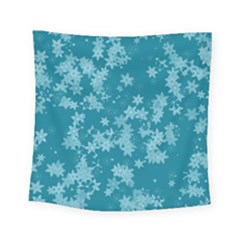 Teal Blue Floral Print Square Tapestry (small) by SpinnyChairDesigns