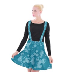 Teal Blue Floral Print Suspender Skater Skirt by SpinnyChairDesigns