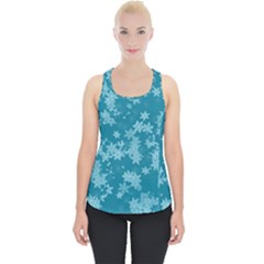 Teal Blue Floral Print Piece Up Tank Top by SpinnyChairDesigns