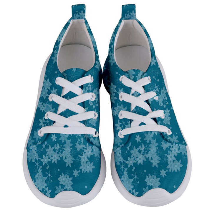 Teal Blue Floral Print Women s Lightweight Sports Shoes