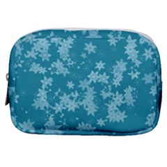 Teal Blue Floral Print Make Up Pouch (small) by SpinnyChairDesigns