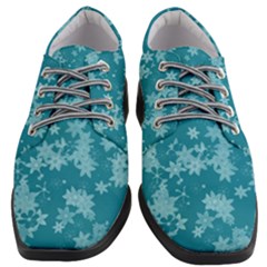 Teal Blue Floral Print Women Heeled Oxford Shoes by SpinnyChairDesigns