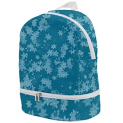 Teal Blue Floral Print Zip Bottom Backpack by SpinnyChairDesigns