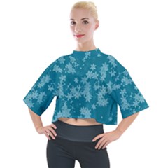 Teal Blue Floral Print Mock Neck Tee by SpinnyChairDesigns